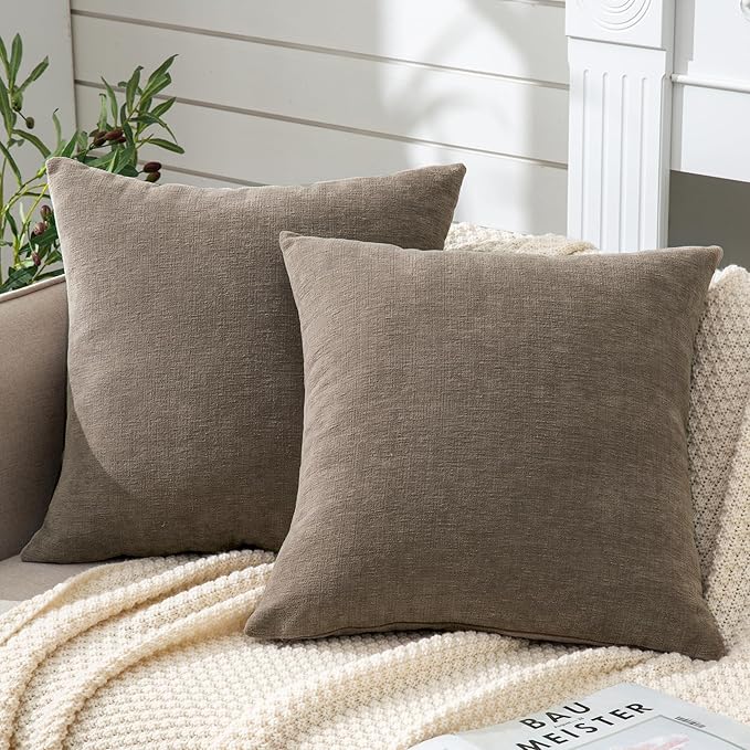 GAWAMAY Decorative Throw Pillow Covers 16x16 Inch Set of 2, Super Soft Chenille Square Pillows Farmhouse Fall Pillowcase for Living Room Bedroom Sofa Couch Cushion Cover Taupe Gray 40x40cm