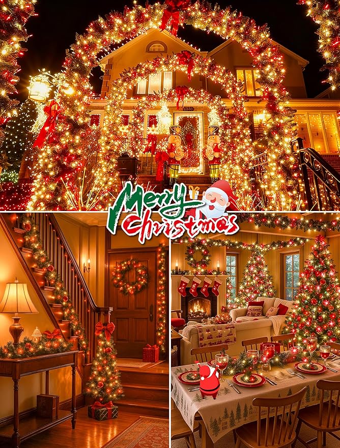 Hopolon Christmas Lights Indoor Outdoor, 2 Pack 13 FT 50 Count Incandescent Mini String Light, Green Wire Christmas Tree Lights Waterproof for Holiday Wedding Valentine's Day Decor, Red and Clear