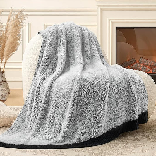 Amélie Home Knit Throw Blanket for Couch, Super Soft Cozy Fuzzy Plush Throw for Sofa, 50" x 60", Heather Black