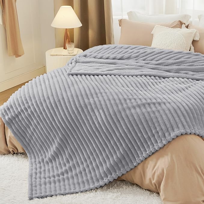 Bedsure GentleSoft Blankets Queen Size for Bed - Cozy Soft Blankets for Women, Cute Large Fleece Throws for Girls, Light Gray, 90x90 Inches