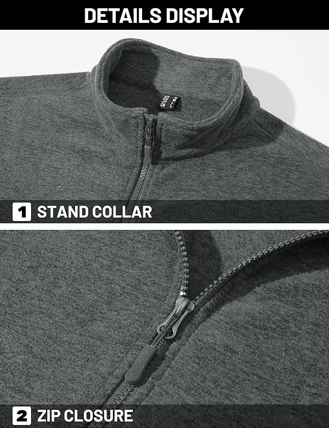 TACVASEN Men's Fleece Jackets Full Zip Lightweight Jacket Casual Soft Warm Coats with Pockets