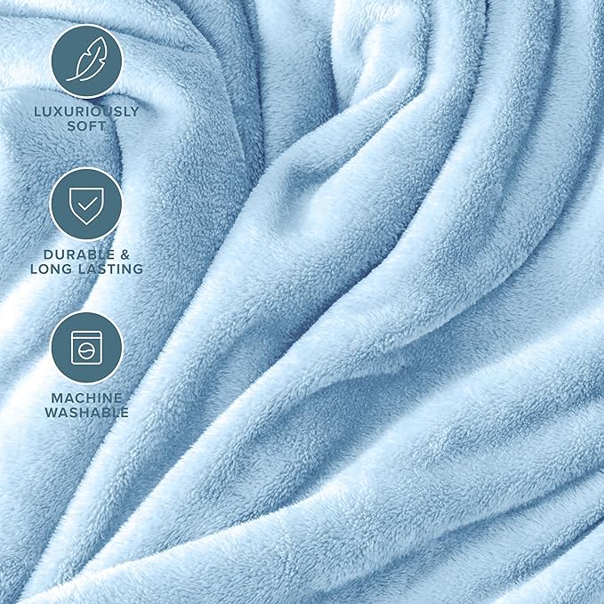 Bare Home Fleece Blanket - Full/Queen - Ultra-Soft Lightweight for Bed, Sofa, and Couch - Luxury Microplush - Cozy Warm Blanket (Full/Queen, Light Blue)