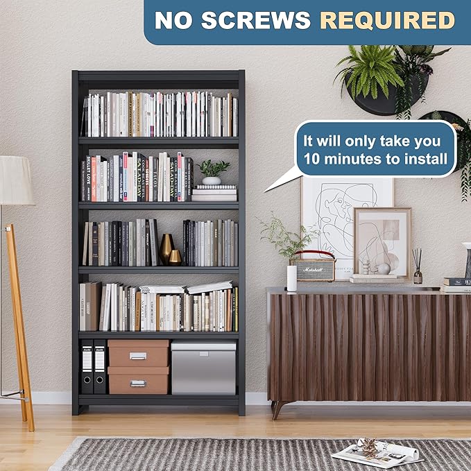 69" Metal Bookshelf,6 Tier Library Bookcase,Bedroom Bookshelves and Bookcases,Tall Book Case/Shelves for Living Room,Office,Black Large Bearing Book Shelf