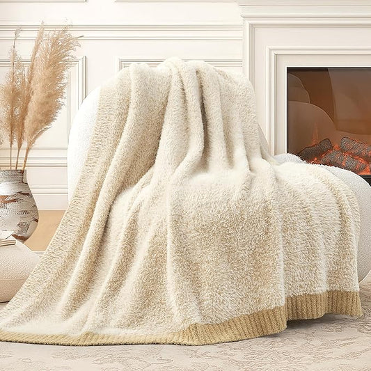 Amélie Home Knit Throw Blanket for Couch, Super Soft Cozy Fuzzy Plush Throws for Sofa Bed Living Room, 60" x 80", Heather Beige
