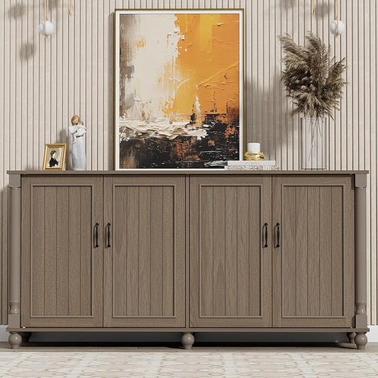 Scurrty 62'' Coffee Bar Cabinet Kitchen with Storage, Buffet Cabinet with Storage, Sideboard Buffet for Dinning Room, Kitchen & Living Room (4 Doors, Brown)