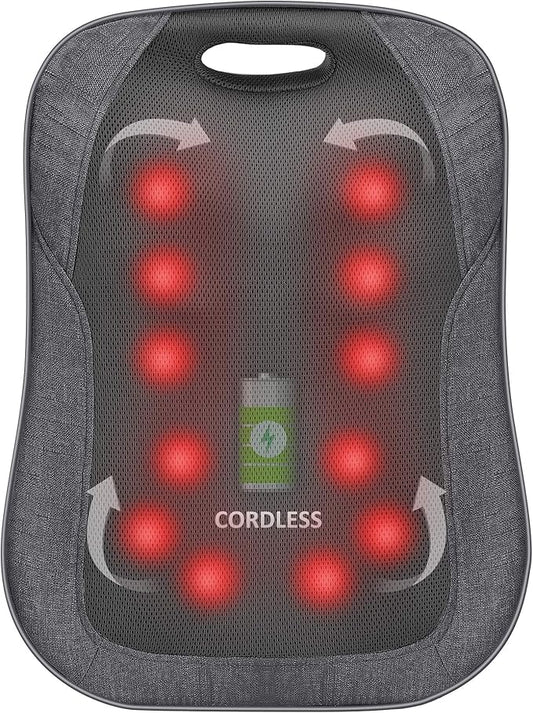 COMFIER Cordless Back Massager with Heat - Rechargeable Chair Massager, Shiatsu Massage Chair Pad with Adjustable Intensity,Portable Massage Cushion, Ideal Gifts for Men/Women