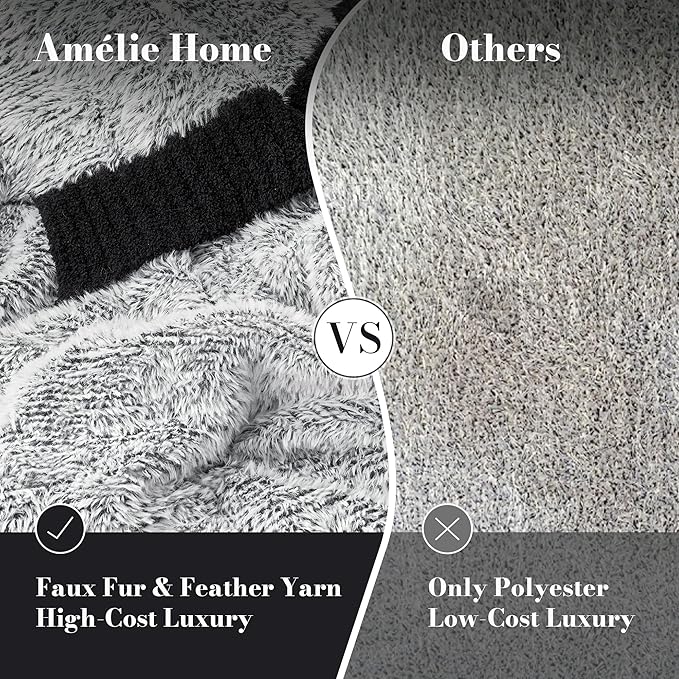 Amélie Home Knit Throw Blanket for Couch, Super Soft Cozy Fuzzy Plush Throw for Sofa, 50" x 60", Heather Black