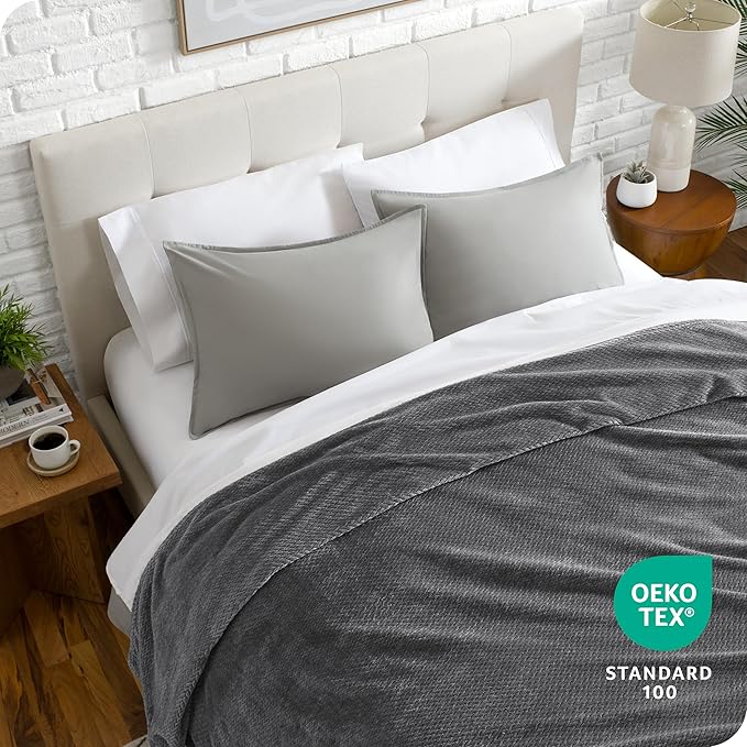 Bare Home Textured Fleece Blanket - Full/Queen - Ultra-Soft Lightweight for Bed, Sofa, and Couch - Luxury Microplush - Cozy Warm Blanket (Full/Queen, Chevron Gray)