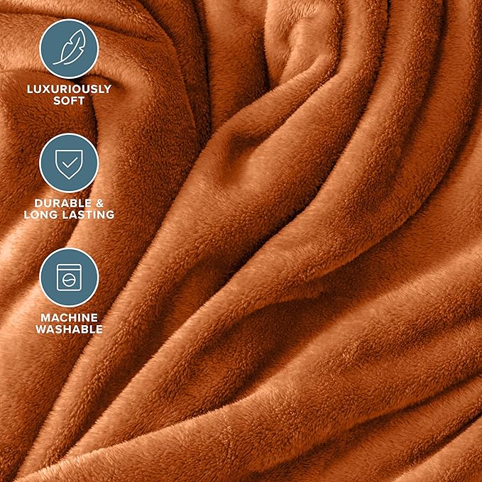 Bare Home Fleece Blanket - King Size - Ultra-Soft Lightweight for Bed, Sofa, and Couch - Luxury Microplush - Cozy Warm Blanket (King, Sienna)