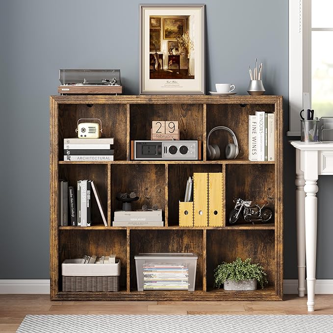 Book Shelf with 10-Cube, 43” Wide Bookshelf with Anti-Tip Device, 38” Tall Open Bookcase, Modern Display Organizer Book Case for Home Office, Entryway, Living Room, Bedroom, Study Room