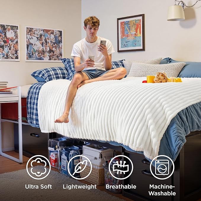 Bedsure GentleSoft Twin XL Blanket for Bed - Cozy Soft Blankets for Women, Cute Small Fleece Throws for Girls, Graduation Decorations Gift for Her Him School Dorm, Off White, 66x90 Inches