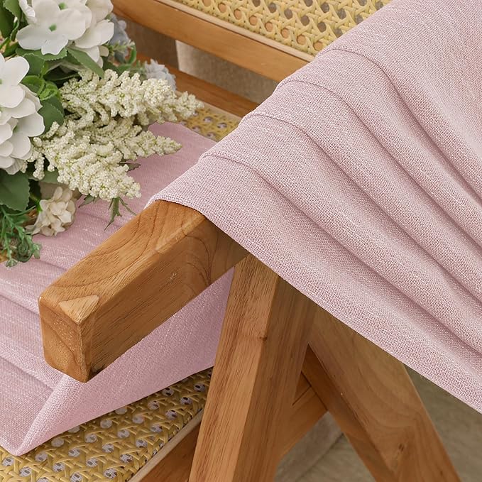 Simplebrand Blush Semi Sheer Faux Linen Textured Curtains 84 Inches Long 2 Panels, Light Filtering Farmhouse Bedroom Curtains, Farmhouse Rod Pocket Soft Thick Window Drapes for Living Room, 50Wx84L