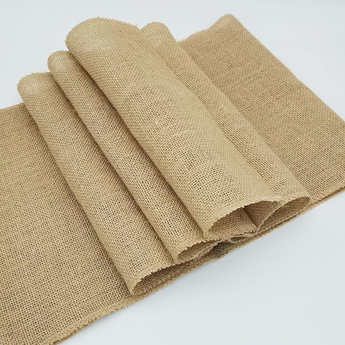 12 Pack 12 x 90 Inch Natural Burlap Table Runners,Rustic Jute Table Runner and Placemats Bulk for Western Wedding Table Decorations,Farmhouse Style Party,Holiday,Kitchen Table Decor