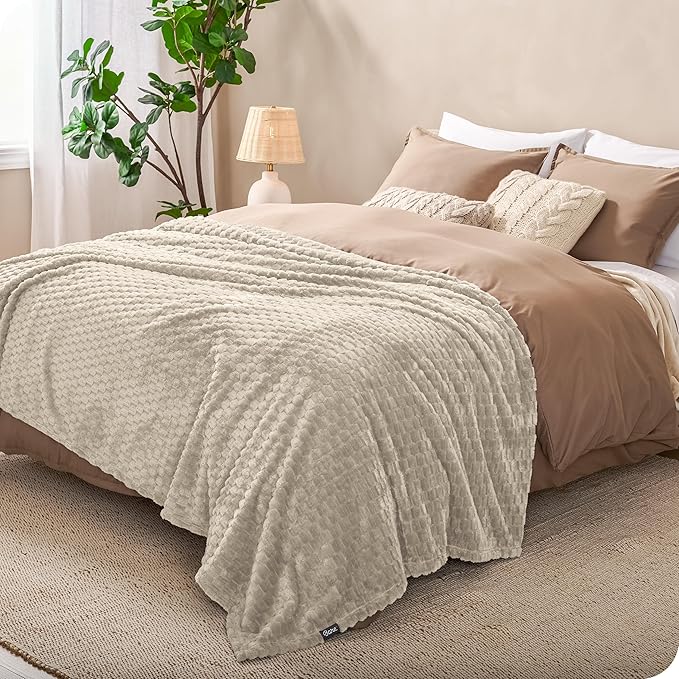 Bare Home Textured Fleece Blanket - Twin/Twin Extra Long - Ultra-Soft Lightweight for Bed, Sofa, and Couch - Luxury Microplush - Cozy Warm Blanket (Twin/Twin XL, Waffle Oyster)