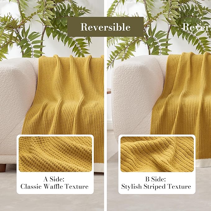 Amélie Home Waffle Throw Blanket for Couch, Soft Cozy Chenille Knit Blanket Warm Decorative Throw for Sofa, 50"x60", Ginger