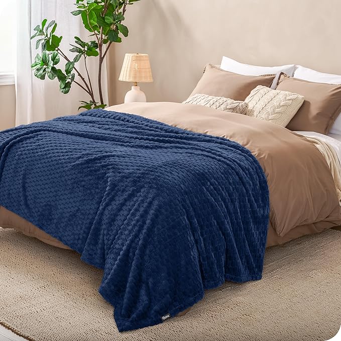 Bare Home Textured Fleece Blanket - King Size - Ultra-Soft Lightweight for Bed, Sofa, and Couch - Luxury Microplush - Cozy Warm Blanket (King, Waffle Dark Blue)