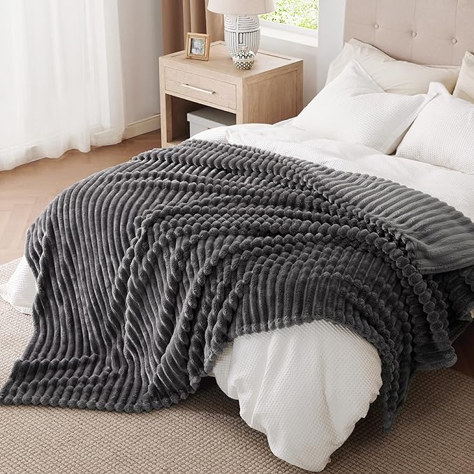 Bedsure GentleSoft Gray Fleece King Blanket for Couch - Cozy Soft Blankets for Women, Cute Small Throws for Girls, 108x90 Inches
