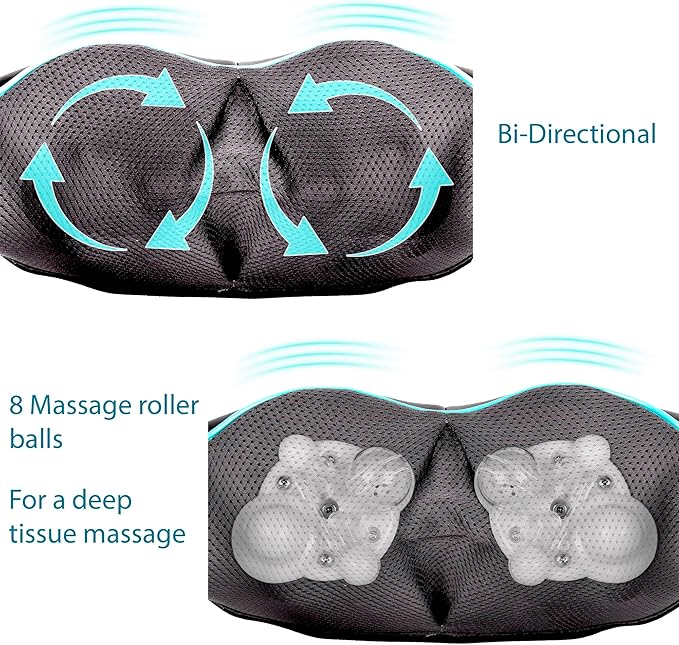 InvoSpa Shiatsu Neck and Back Massager with Heat - Deep Kneading Pillow for Massage - Electric Full Body Massager