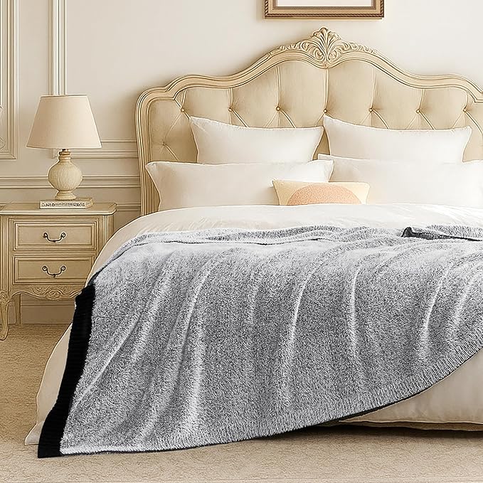 Amélie Home Knit Throw Blanket for Couch, Super Soft Cozy Fuzzy Plush Throw for Sofa, 50" x 60", Heather Black
