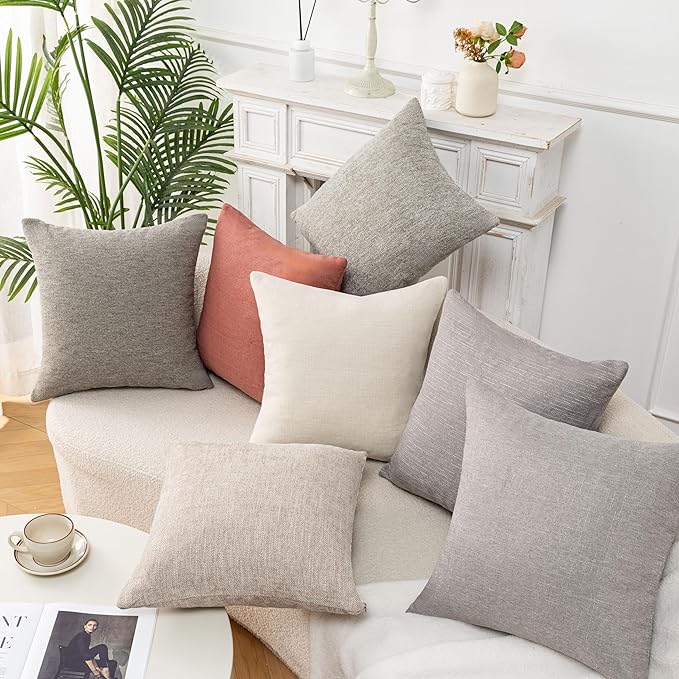 Throw Pillow with Insert 18x18 Inch Set of 2 - Modern Fall Home Decor for Living Room Sofa, Bed - Cute Square Accent Cases - Anthropologie Style Decor (Linen Color #P1-04)