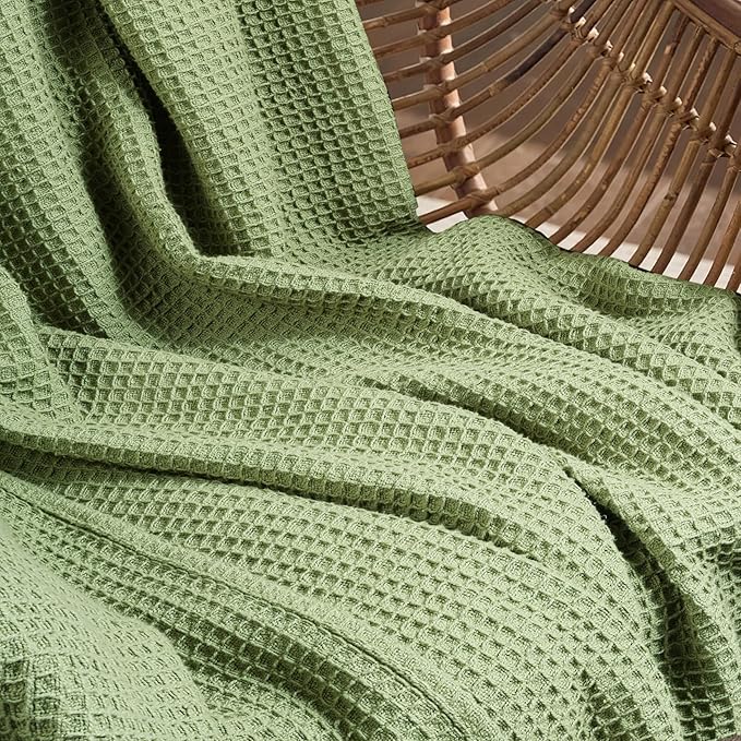 Tex Trend 100% Cotton Blanket – Soft and Breathable Twin XL Waffle Blankets – All Season Comfort – Suitable for Bed Layering, Sofa, Couch and Chair – Sage Green (60”x90”)