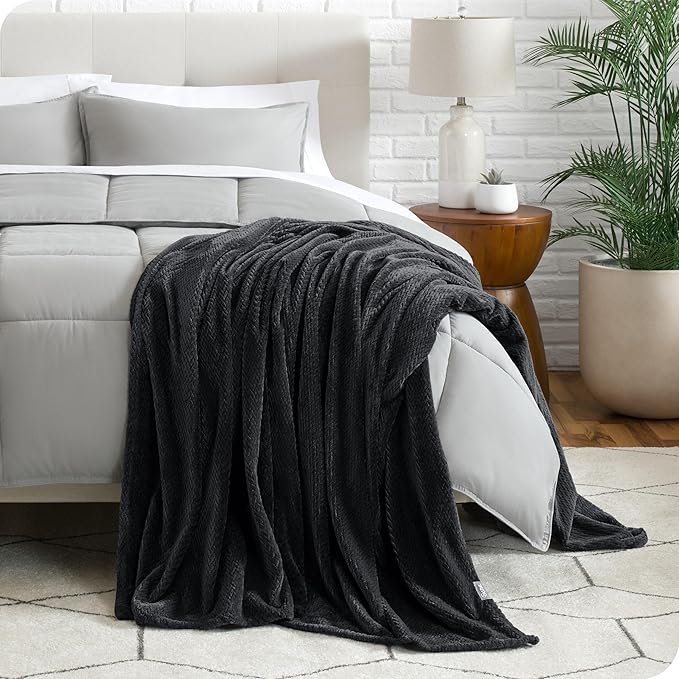 Bare Home Textured Fleece Blanket - Full/Queen - Ultra-Soft Lightweight for Bed, Sofa, and Couch - Luxury Microplush - Cozy Warm Blanket (Full/Queen, Chevron Black)