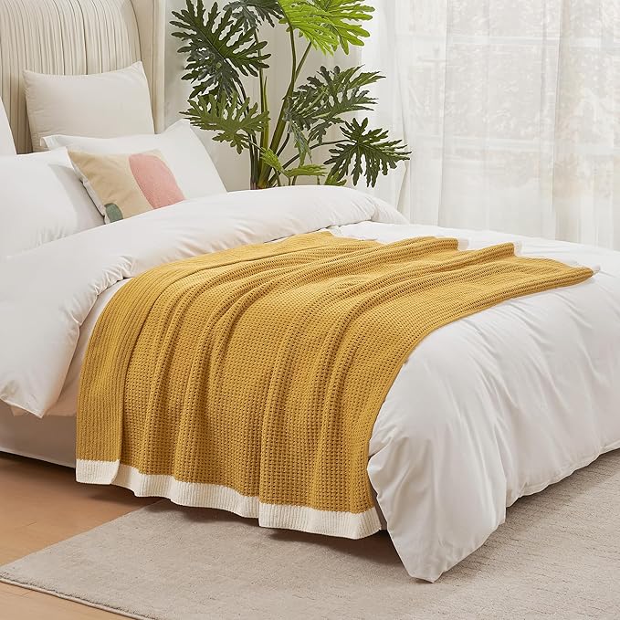 Amélie Home Waffle Throw Blanket for Couch, Soft Cozy Chenille Knit Blanket Warm Decorative Throw for Sofa, 50"x60", Ginger