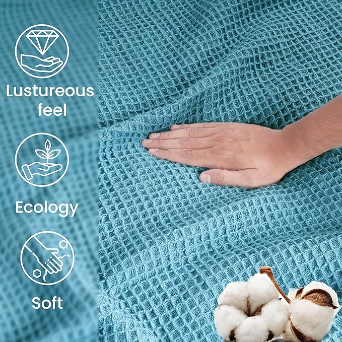 Tex Trend 100% Cotton Blankets – Soft and Breathable Twin XL Waffle Blanket – All Season Comfort – Suitable for Bed Layering, Sofa, Couch and Chair – Blue (60”x90”)