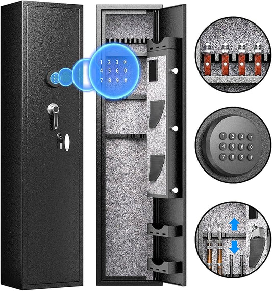 Greenvelly 6-8 Gun Safe for Rifles and Pistols, Rifle Safe with Keyboard Lock, Gun Cabinet for Rifles and Shotguns, Quick Access Fireproof Gun Safe with Pocket and Gun Rack for Home