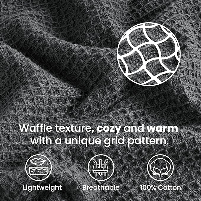Tex Trend 100% Cotton Blanket – Soft and Breathable Twin XL Gray Waffle Blanket – All Season Comfort – Suitable for Bed Layering, Sofa, Couch - Gray (60”x90”)