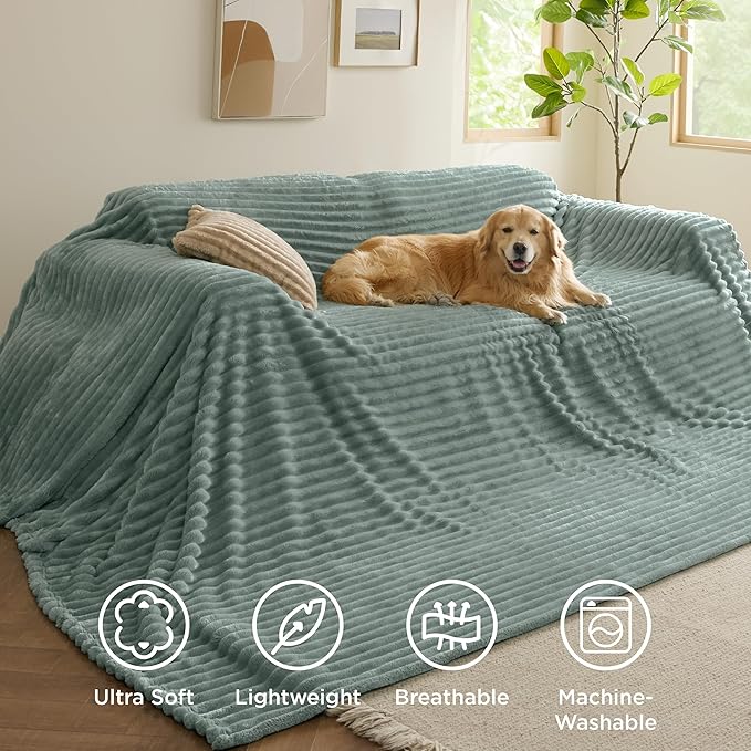 Bedsure GentleSoft Large Fleece Blanket for Bed - Cozy Soft Throw Blankets for Women, Cute Large Throws for Girls, Sage Green, 120x120 Inches