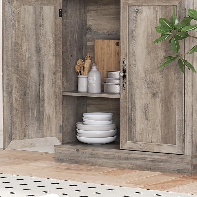 71.4" Tall Bookshelf with Cabinet, 5-Tier Floor Standing Bookcase with Doors & Adjustable Shelves, 31.5" Wide Storage Shelf, Metal Handles, Modern Organizer for Home Office, Living Room