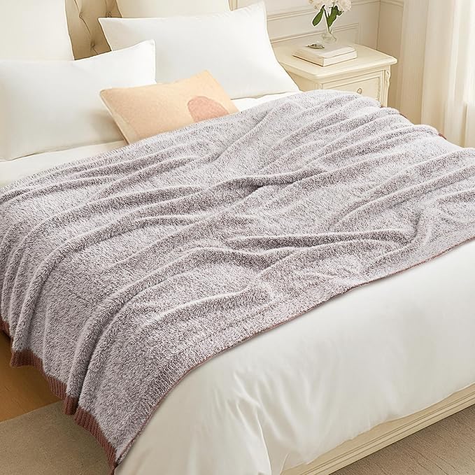 Amélie Home Knit Throw Blanket for Couch, Super Soft Cozy Fuzzy Plush Throws for Sofa Bed Living Room, 60" x 80", Heather Brown