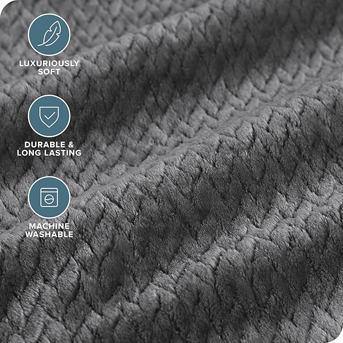 Bare Home Textured Fleece Blanket - Full/Queen - Ultra-Soft Lightweight for Bed, Sofa, and Couch - Luxury Microplush - Cozy Warm Blanket (Full/Queen, Chevron Gray)