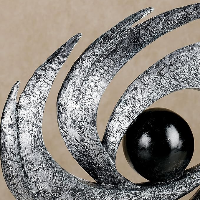 Touch of Class Contemporary Earths Motion - Antique Silver - Table Sculpture Art Decor - Modern Abstract Aesthetic, Swirling Design, Orb Center - Made of Resin, 12 Inches High, 15 Inches Wide