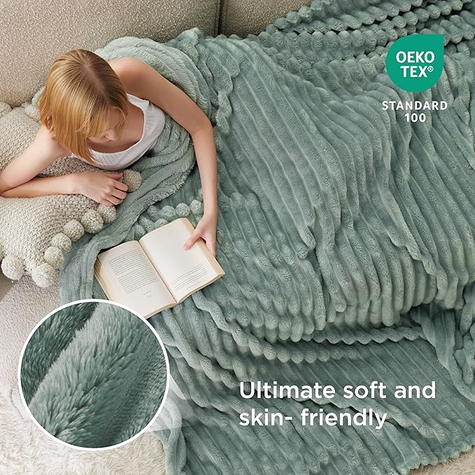 Bedsure GentleSoft Blankets Queen Size for Bed - Cozy Soft Blankets for Women, Cute Large Fleece Throws for Girls, Sage Green, 90x90 Inches