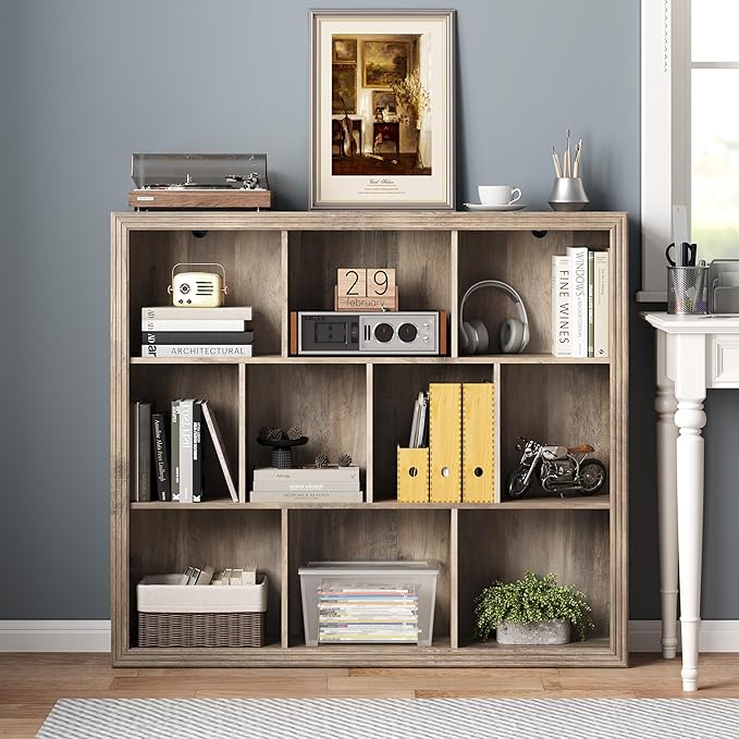 Book Shelf with 10-Cube, 43” Wide Bookshelf with Anti-Tip Device, 38” Tall Open Bookcase, Modern Display Organizer Book Case for Home Office, Entryway, Living Room, Bedroom, Study Room