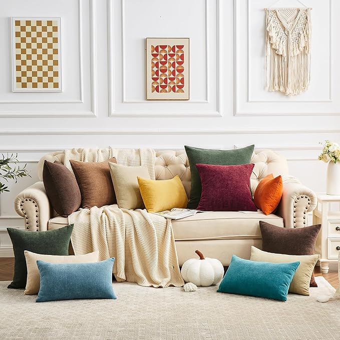 GAWAMAY Decorative Square Throw Pillow Covers 18"x18" Inch Set of 2, Super Soft Chenille Pillows Cover Fall Pillowcase for Living Room Bedroom Sofa Couch Cushion Cover Brown 45x45cm (No Inserts)