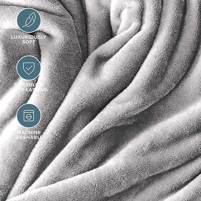 Bare Home Fleece Blanket - Throw/Travel - Ultra-Soft Lightweight for Bed, Sofa, and Couch - Luxury Microplush - Cozy Warm Blanket (Throw/Travel, Light Gray)