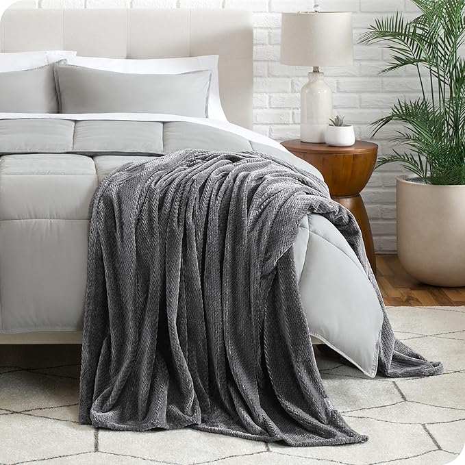Bare Home Textured Fleece Blanket - Full/Queen - Ultra-Soft Lightweight for Bed, Sofa, and Couch - Luxury Microplush - Cozy Warm Blanket (Full/Queen, Chevron Gray)