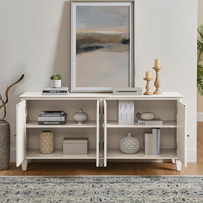 healthomse 65.2" Large Sideboard Buffet Cabinet with Storage, Symmetrical Geometric Accent Coffee Bar Wine Bar White Storage Cabinet, Console Table for Living Room/Entryway/Kitchen
