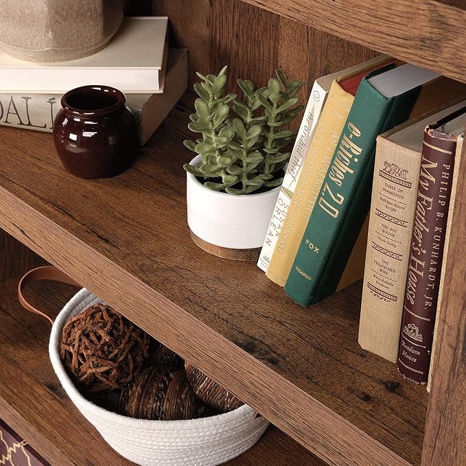 Sauder 5 Tier Book Shelf Wooden Bookcase Multipurpose Bookshelf for Home Office, Living Room, in Vintage Oak