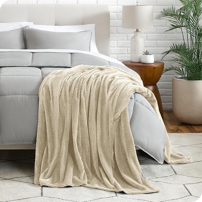 Bare Home Textured Fleece Blanket - Throw/Travel - Ultra-Soft Lightweight for Bed, Sofa, and Couch - Luxury Microplush - Cozy Warm Blanket (Throw/Travel, Chevron Oyster)