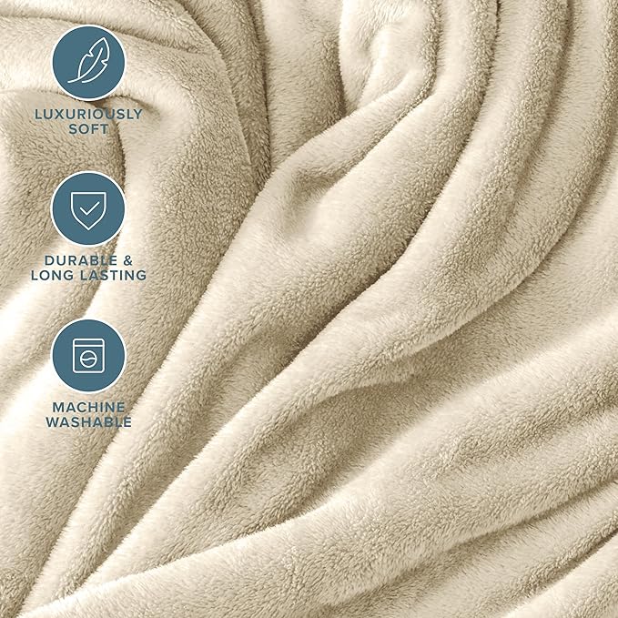 Bare Home Fleece Blanket - Twin/Twin Extra Long - Ultra-Soft Lightweight for Bed, Sofa, and Couch - Luxury Microplush - Cozy Warm Blanket (Twin/Twin XL, Oyster)