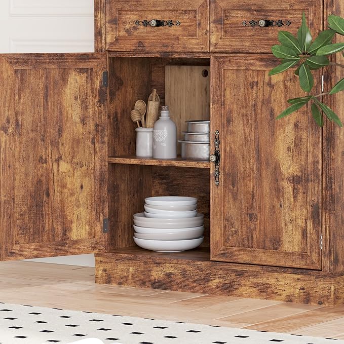 71.4" Tall Bookshelf with Drawers &amp; Cabinet, 5-Tier Floor Standing Bookcase with Storage Doors, Adjustable Shelves &amp; Metal Handles, 31.5" Wide Organizer for Home Office, Living Room