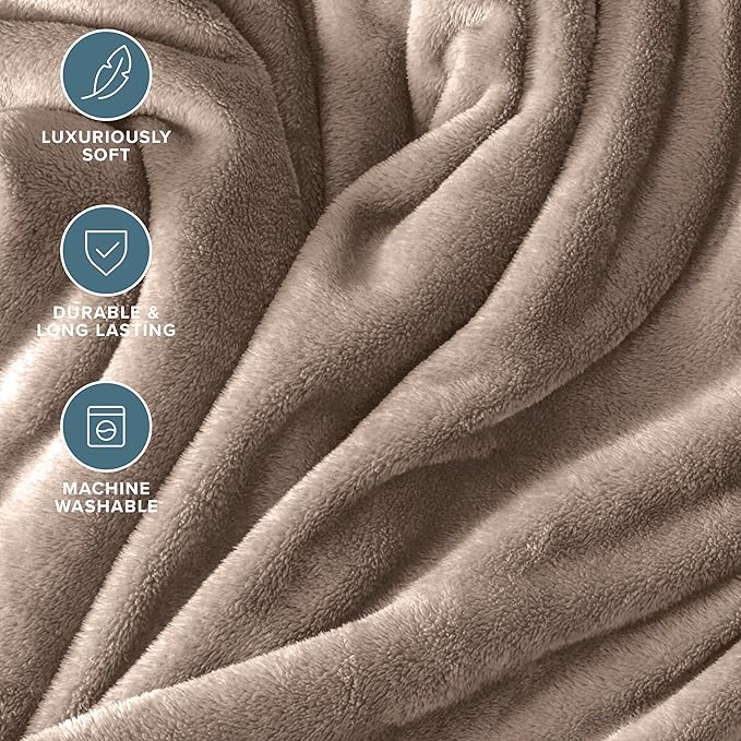 Bare Home Fleece Blanket - Throw/Travel - Ultra-Soft Lightweight for Bed, Sofa, and Couch - Luxury Microplush - Cozy Warm Blanket (Throw/Travel, Taupe)
