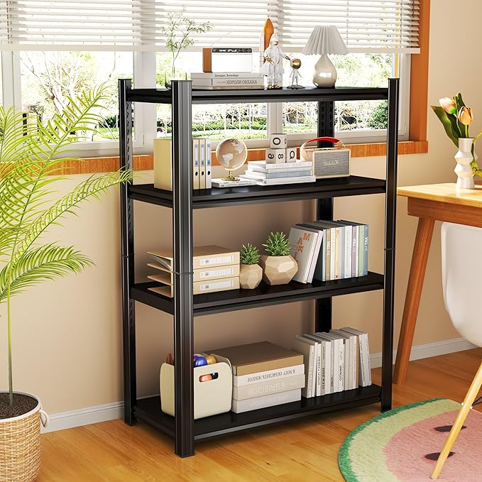 Book Shelf Industrial 4-Tier Bookshelfs Black, Adjustable Wide Storage, Easy to Assemble for Office (44" H * 39.3" W * 13.7" D)