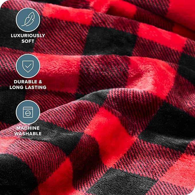 Bare Home Fleece Blanket - King Size - Ultra-Soft Lightweight for Bed, Sofa, and Couch - Luxury Microplush - Cozy Warm Blanket (King, Buffalo Plaid - Red/Black)