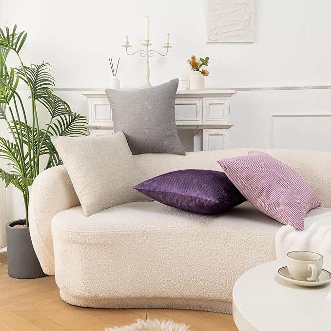 Throw Couch Pillow with Insert 18x18 Inches Set of 2 Square, Cute Modern Home Fall Decor for Living Room Sofa Bed Cushion Accent Case, Anthropologie Style Home Decor (Anemone Purple #P2-22)