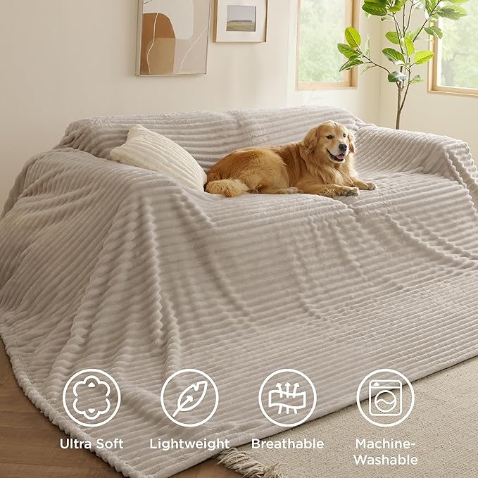 Bedsure GentleSoft Large Fleece Blanket for Bed - Cozy Soft Throw Blankets for Women, Cute Large Throws for Girls, Linen, 120x120 Inches